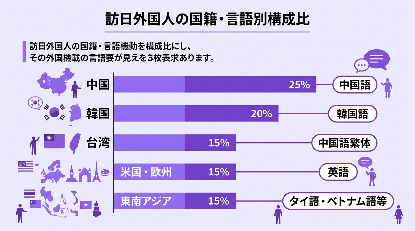 訪日外国人の言語別構成比図｜多言語対応の優先順位